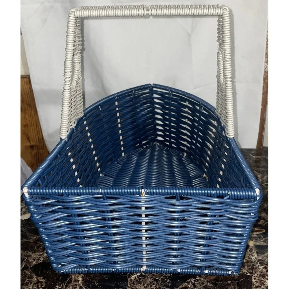TUG BOAT SHAPED SERVING BASKET With HANDLE SUMMER BEACH LAKE NAUTICAL Blue Gray - Picture 4 of 9